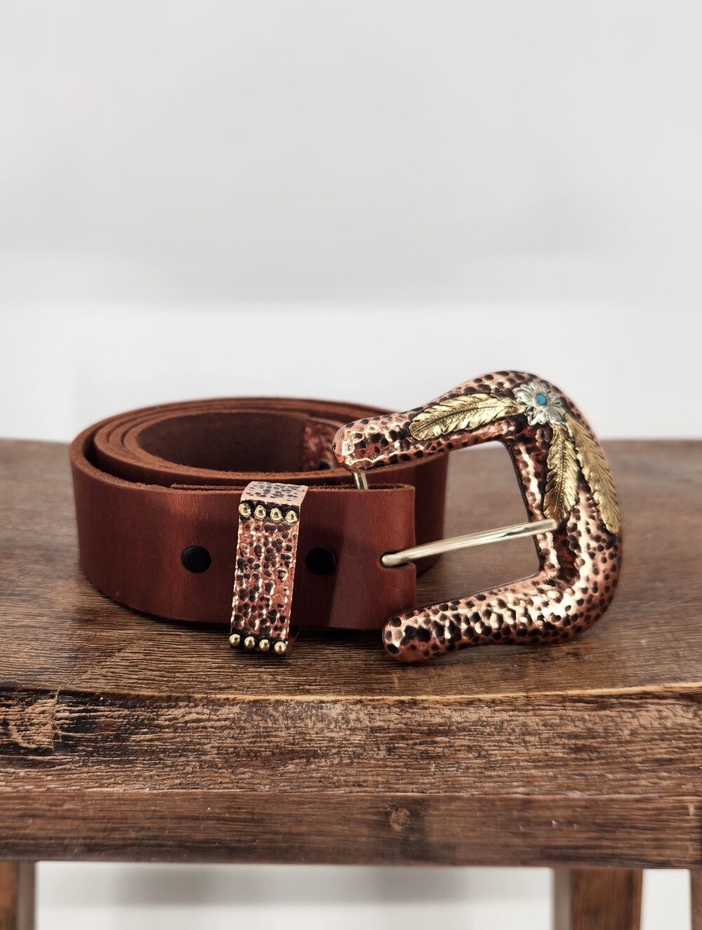Montana Silversmith Western Belt Buckle with Turquoise Accent And Leather Belt